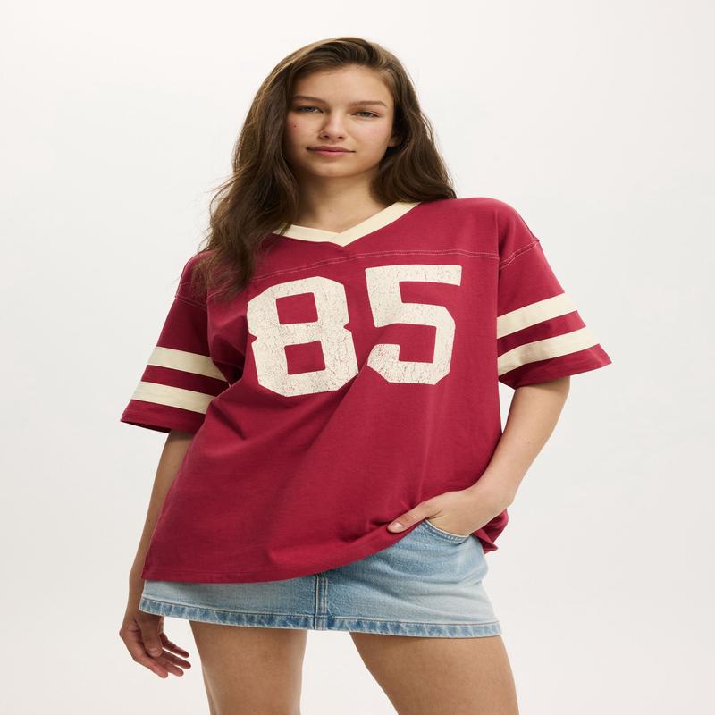 V Neck Oversized Graphic Tee