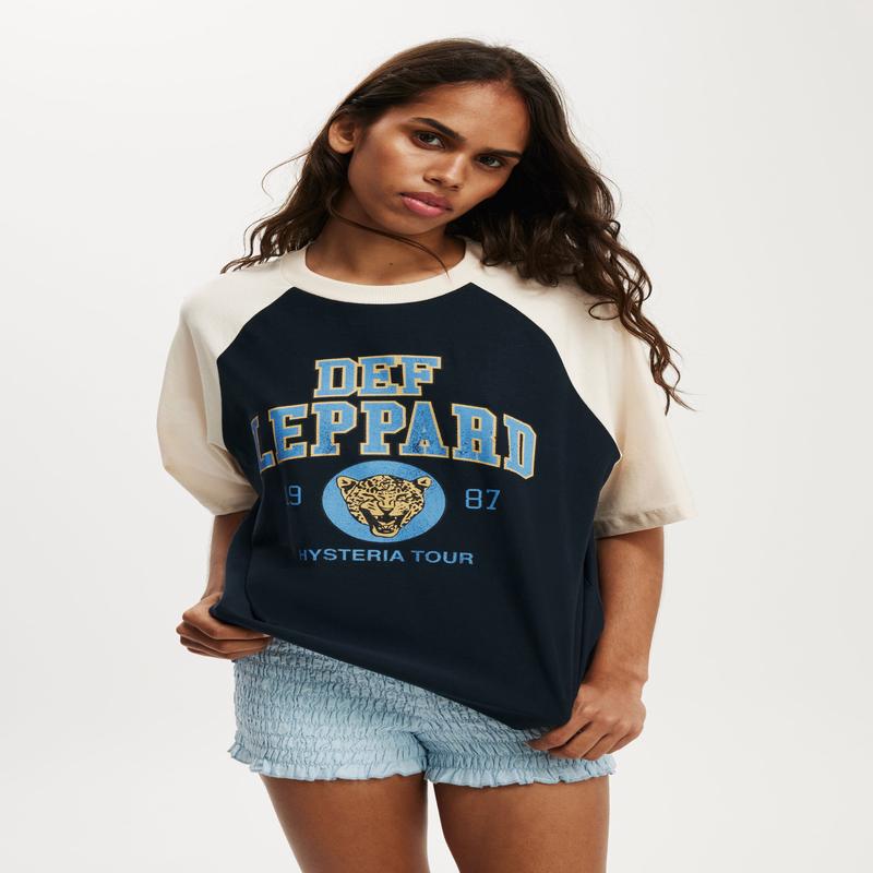 Def Leppard Oversized Crew Neck Raglan Music Tee