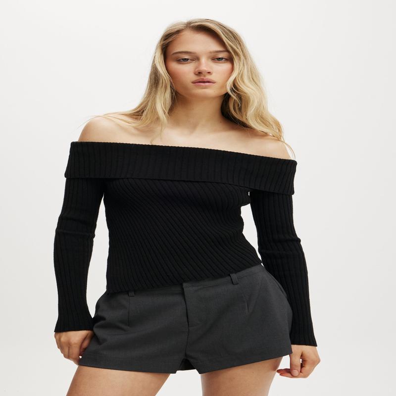 Asym Rib Off Shoulder Knit