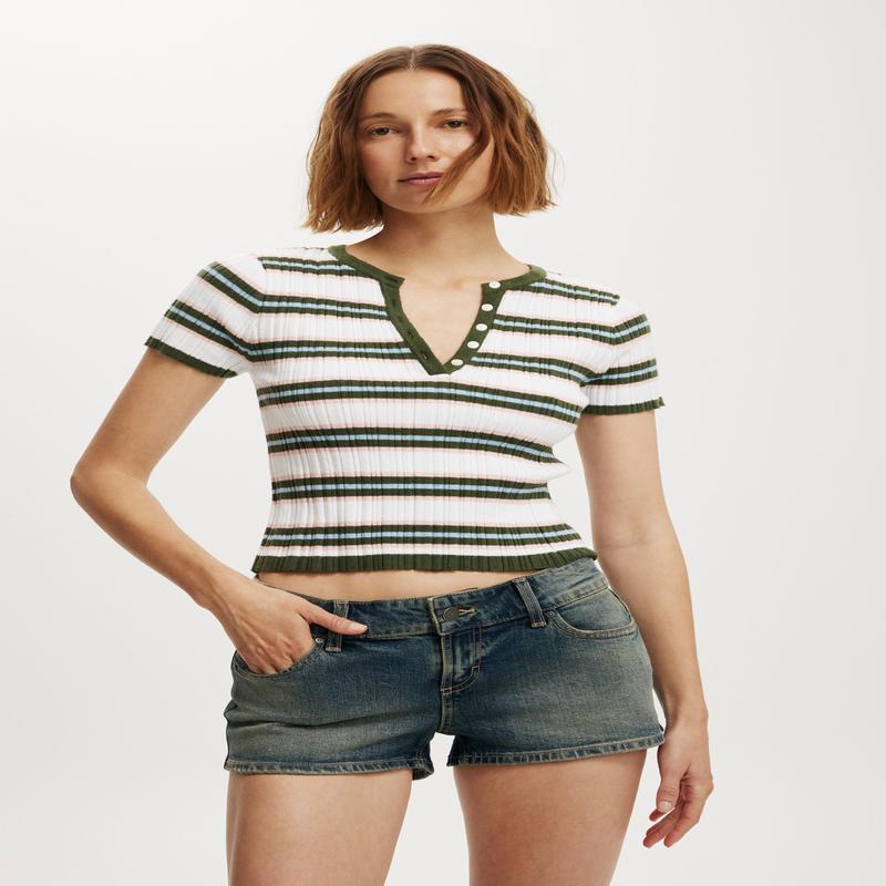 Variegated Rib Knit Shortsleeve Henley