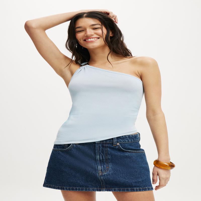Asymmetric One Shoulder Knit Tank