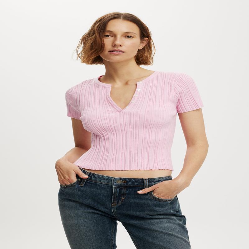 Variegated Rib Knit Shortsleeve Henley