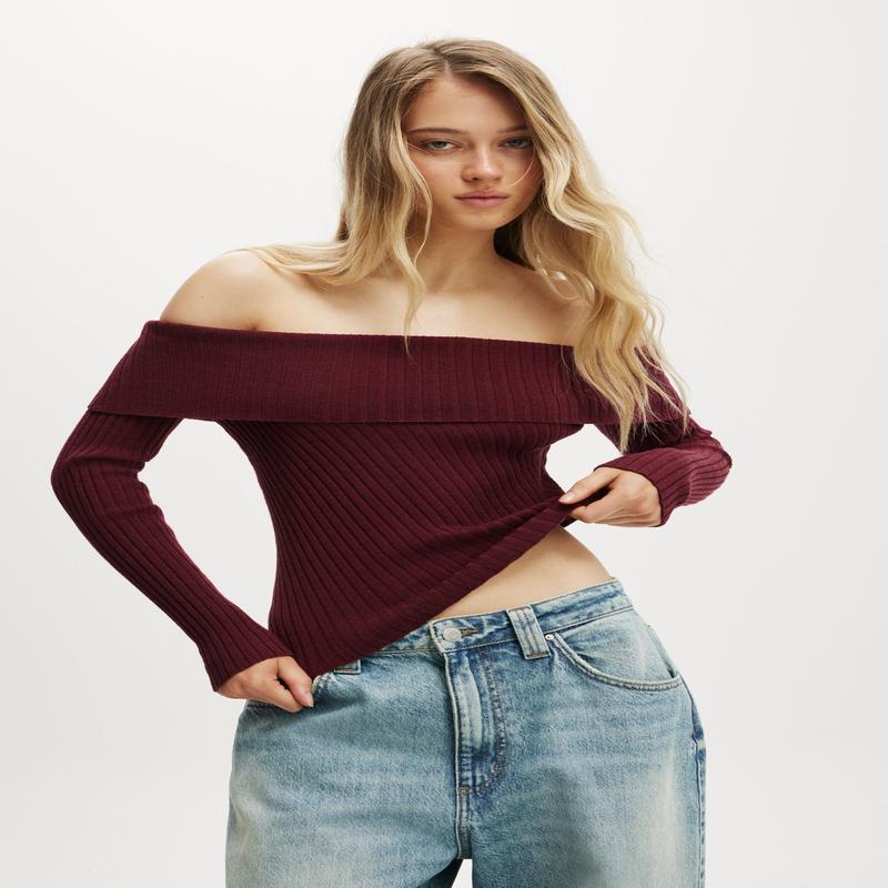 Asym Rib Off Shoulder Knit