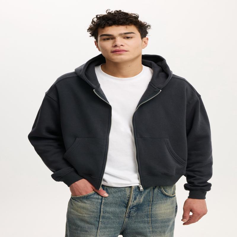Cropped Zip Up Hoodie