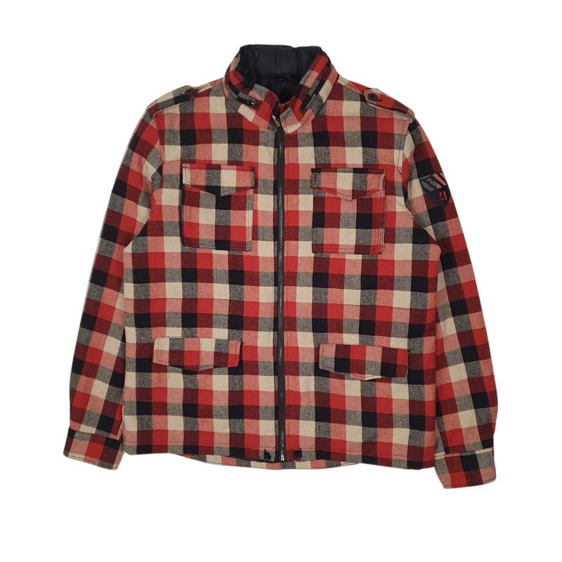 ZARA Wool Jacket Coat Cruiser Plaid Bomber Mens XL