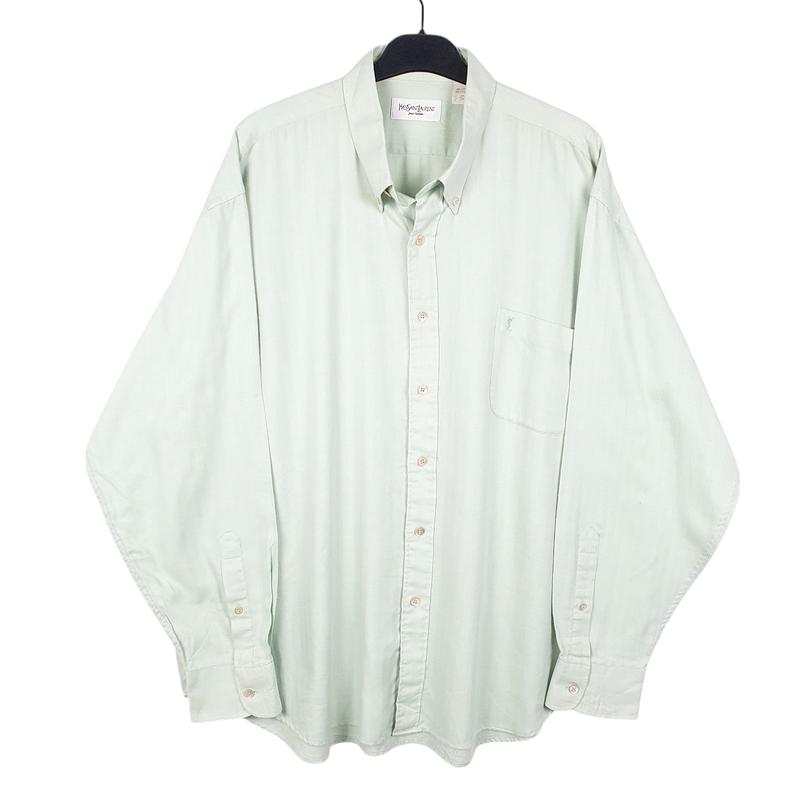 Yves Saint Laurent Herringbone Twill HBT Long Sleeve Regular Fit Cotton Shirt Mens XXL